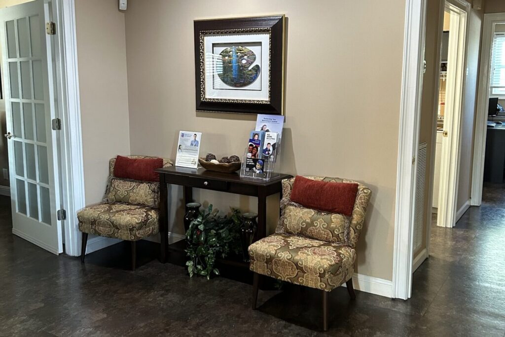 Client waiting area at Encompass Financial Services office in Clarksville